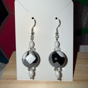 Elegant Black and White Glass Dangle Earrings